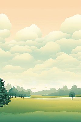 JPG 나무 구름 일러스트 자연 하늘 풍경 초원 사람없음 초록색 고요 오후 국내일러스트 AI일러스트 AI콘텐츠 자연요소 식물 컬러 생태계 파일형식