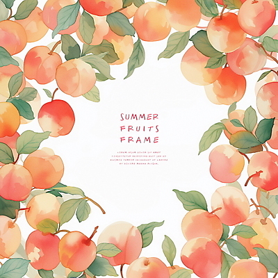 PSD 분홍색 일러스트 수채화 프레임 사람없음 여름 신선 풀잎 달콤 복숭아 카피스페이스 국내일러스트 계절 컬러 잎 과일 공백 풀_식물 맛 파일형식