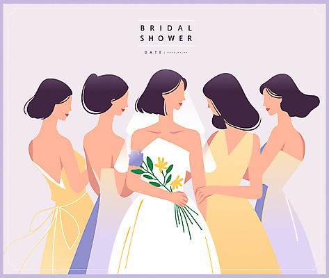 드레스 여자 실루엣 꽃다발 웨딩드레스 결혼 일러스트 수채화 면사포 여러명 성인 친구 파티 보라색 로맨틱 축하 초대 성인여자만 브라이덜샤워 국내일러스트 AI파일 카드프레임 옷 꽃 컬러 다수 컨셉 관계 프레임 촬영기법 사람 이벤트 결혼소품 여자만 성인만 파일형식 벡터