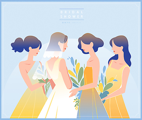 드레스 여자 실루엣 꽃다발 웨딩드레스 결혼 일러스트 수채화 면사포 여러명 성인 파란색 친구 파티 로맨틱 축하 초대 성인여자만 브라이덜샤워 국내일러스트 AI파일 카드프레임 옷 꽃 컬러 다수 컨셉 관계 프레임 촬영기법 사람 이벤트 결혼소품 여자만 성인만 파일형식 벡터