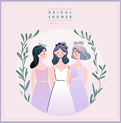 드레스 여자 꽃다발 웨딩드레스 결혼 일러스트 수채화 성인 세명 친구 파티 보라색 로맨틱 축하 초대 성인여자만 브라이덜샤워 국내일러스트 AI파일 카드프레임 옷 꽃 컬러 컨셉 관계 프레임 사람 이벤트 여자만 성인만 파일형식 벡터