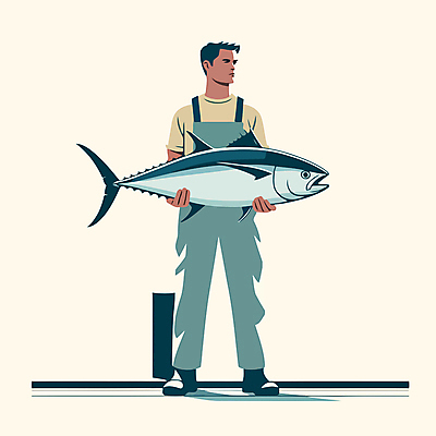 전신 응시 남자 일러스트 낚시 작업복 어류 어업 한명 들기 성인 신선 어부 참치 해산물 디지털합성 낚시꾼 성인남자한명만 편집소스 수산인의날 국내일러스트 AI파일 직업 1 시선 옷 산업 모션 레저 사람 수중동물 남자한명만 성인남자만 파일형식 벡터 법정기념일