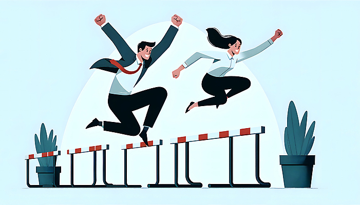 JPG 전신 여자 남자 화분 화초 백그라운드 일러스트 직장 성인 두명 파란색 달리기 점프 직장인 허들 이별 디지털합성 성인만 퇴사 편집소스 이직 국내일러스트 AI일러스트 AI콘텐츠 식물 직업 컬러 컨셉 회사 비즈니스 모션 사람 장애물 파일형식