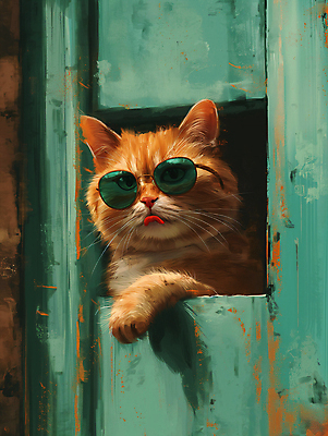 JPG 편집이미지 백그라운드 창문 표정 사람없음 초록색 선글라스 귀여움 고양이 디지털합성 호기심 편집소스 이미지편집 편집실사 AI컴퓨터그래픽 AI콘텐츠 감정 안경 컬러 컨셉 포유류 반려동물 CG 파일형식