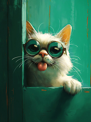 JPG 편집이미지 백그라운드 창문 표정 사람없음 초록색 선글라스 귀여움 고양이 디지털합성 호기심 편집소스 이미지편집 편집실사 AI컴퓨터그래픽 AI콘텐츠 감정 안경 컬러 컨셉 포유류 반려동물 CG 파일형식