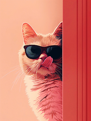 JPG 편집이미지 백그라운드 창문 표정 사람없음 빨간색 선글라스 귀여움 고양이 디지털합성 호기심 편집소스 이미지편집 편집실사 AI컴퓨터그래픽 AI콘텐츠 감정 안경 컬러 컨셉 포유류 반려동물 CG 파일형식