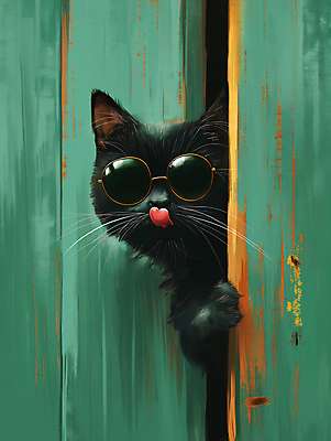 JPG 편집이미지 백그라운드 창문 표정 사람없음 초록색 선글라스 귀여움 고양이 디지털합성 호기심 편집소스 이미지편집 편집실사 AI컴퓨터그래픽 AI콘텐츠 감정 안경 컬러 컨셉 포유류 반려동물 CG 파일형식