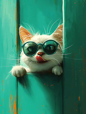 JPG 편집이미지 백그라운드 창문 표정 사람없음 초록색 선글라스 귀여움 고양이 디지털합성 호기심 편집소스 이미지편집 편집실사 AI컴퓨터그래픽 AI콘텐츠 감정 안경 컬러 컨셉 포유류 반려동물 CG 파일형식