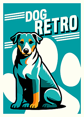 캐릭터 포스터 일러스트 사람없음 파란색 빈티지 강아지 복고 팝아트 국내일러스트 일러캐릭터 AI파일 컬러 컨셉 반려동물 개 그림 파일형식 벡터