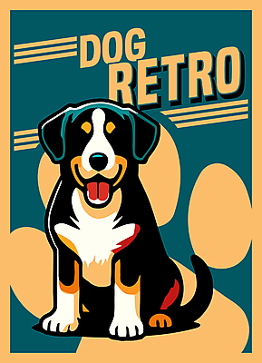 캐릭터 포스터 일러스트 사람없음 파란색 빈티지 강아지 복고 팝아트 국내일러스트 일러캐릭터 AI파일 컬러 컨셉 반려동물 개 그림 파일형식 벡터