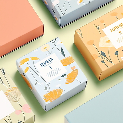PSD 편집이미지 디자인 꽃무늬 선물 사람없음 상자 여러개 포장지 디지털합성 패키지 목업 편집소스 이미지편집 꽃 다수 무늬 포장 파일형식