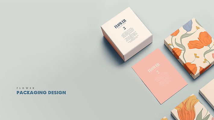 PSD 편집이미지 디자인 하늘색 꽃무늬 선물 사람없음 상자 우아함 포장지 디지털합성 심플 패키지 목업 편집소스 미니멀 이미지편집 꽃 컨셉 무늬 포장 파란색 파일형식