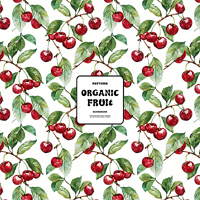 PSD 백그라운드 잎 패턴 일러스트 자연 사람없음 빨간색 화려 체리 유기농 국내일러스트 식물 웰빙 컬러 컨셉 무늬 과일 생태계 파일형식
