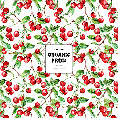 PSD 백그라운드 잎 패턴 일러스트 자연 사람없음 빨간색 화려 체리 유기농 국내일러스트 식물 웰빙 컬러 컨셉 무늬 과일 생태계 파일형식