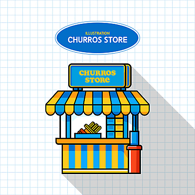 일러스트 지붕 간판 그림자 타이포그라피 사람없음 파란색 귀여움 상점 줄무늬 격자 메뉴판 가판대 츄러스 국내일러스트 AI파일 문자 컬러 컨셉 무늬 디저트 파일형식 벡터