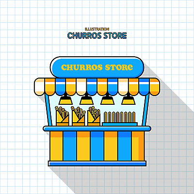 일러스트 지붕 조명 간판 그림자 타이포그라피 사람없음 파란색 귀여움 상점 줄무늬 격자 가판대 츄러스 국내일러스트 AI파일 문자 컬러 컨셉 무늬 디저트 파일형식 벡터