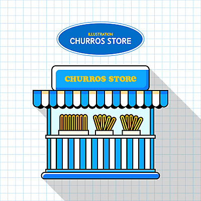 일러스트 지붕 간판 그림자 타이포그라피 사람없음 파란색 귀여움 상점 줄무늬 격자 가판대 츄러스 국내일러스트 AI파일 문자 컬러 컨셉 무늬 디저트 파일형식 벡터