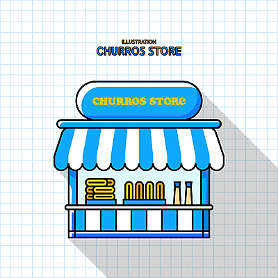 일러스트 지붕 간판 그림자 타이포그라피 사람없음 파란색 귀여움 상점 줄무늬 소스 격자 가판대 츄러스 국내일러스트 AI파일 문자 컬러 컨셉 무늬 디저트 양념 파일형식 벡터