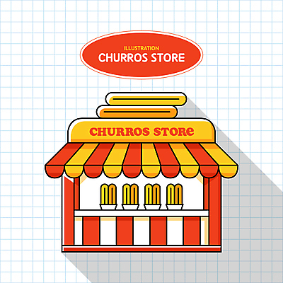 일러스트 지붕 간판 그림자 타이포그라피 사람없음 빨간색 귀여움 상점 줄무늬 격자 가판대 츄러스 국내일러스트 AI파일 문자 컬러 컨셉 무늬 디저트 파일형식 벡터