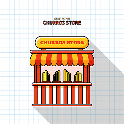 일러스트 지붕 간판 그림자 타이포그라피 사람없음 빨간색 귀여움 상점 줄무늬 격자 가판대 츄러스 국내일러스트 AI파일 문자 컬러 컨셉 무늬 디저트 파일형식 벡터