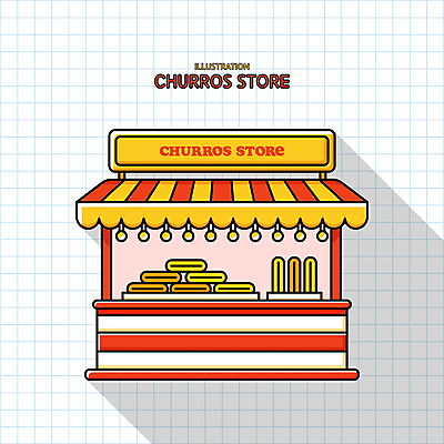 일러스트 지붕 조명 간판 그림자 타이포그라피 사람없음 빨간색 귀여움 상점 줄무늬 격자 가판대 츄러스 국내일러스트 AI파일 문자 컬러 컨셉 무늬 디저트 파일형식 벡터