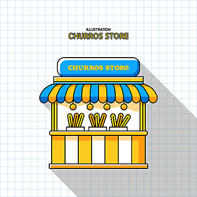 일러스트 지붕 조명 간판 그림자 타이포그라피 사람없음 노란색 귀여움 상점 줄무늬 격자 가판대 츄러스 국내일러스트 AI파일 문자 컬러 컨셉 무늬 디저트 파일형식 벡터