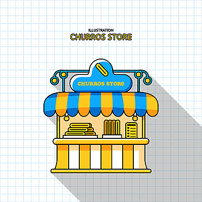 일러스트 지붕 간판 그림자 타이포그라피 사람없음 노란색 귀여움 상점 줄무늬 격자 메뉴판 가판대 츄러스 국내일러스트 AI파일 문자 컬러 컨셉 무늬 디저트 파일형식 벡터