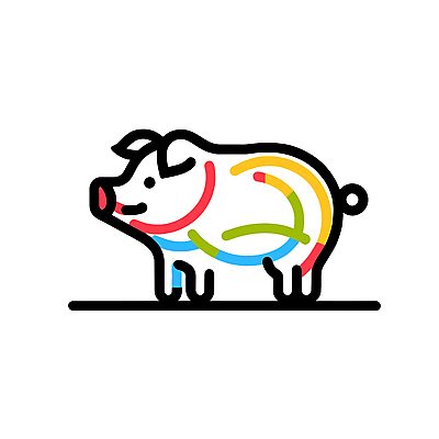 아이콘 선 사람없음 컬러풀 귀여움 돼지 심플 미니멀 2D아이콘 AI파일 컬러 컨셉 포유류 파일형식 벡터