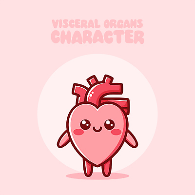 교육 분홍색 일러스트 의학 건강 웃음 사람없음 귀여움 심장 만화 의학캐릭터 일러캐릭터 AI파일 캐릭터 컬러 컨셉 표정 장기_의학 파일형식 벡터