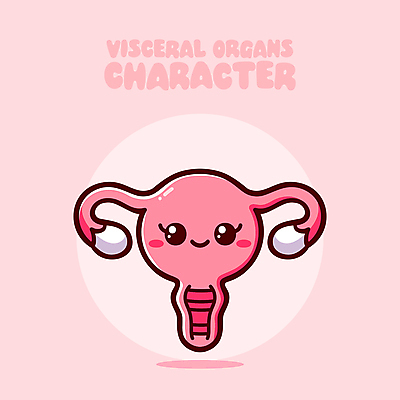 교육 분홍색 일러스트 의학 건강 웃음 사람없음 귀여움 만화 자궁 난소 의학캐릭터 일러캐릭터 AI파일 캐릭터 컬러 컨셉 표정 장기_의학 파일형식 벡터