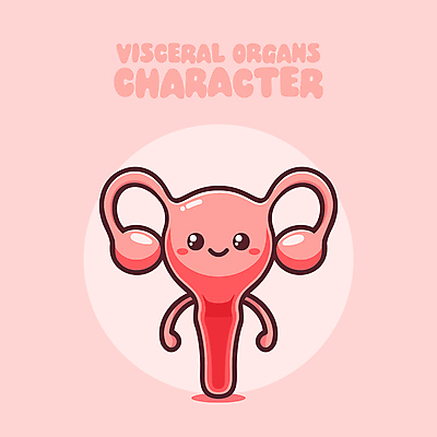 교육 분홍색 일러스트 의학 건강 웃음 사람없음 귀여움 만화 자궁 난소 의학캐릭터 일러캐릭터 AI파일 캐릭터 컬러 컨셉 표정 장기_의학 파일형식 벡터