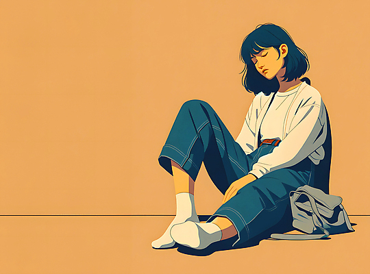 JPG 전신 여자 백그라운드 가방 일러스트 휴식 한명 앉기 성인 눈감음 주황색 디지털합성 성인여자한명만 편집소스 번아웃증후군 국내일러스트 AI일러스트 AI콘텐츠 1 잡화 컬러 컨셉 모션 사람 사회이슈 여자한명만 성인여자만 파일형식