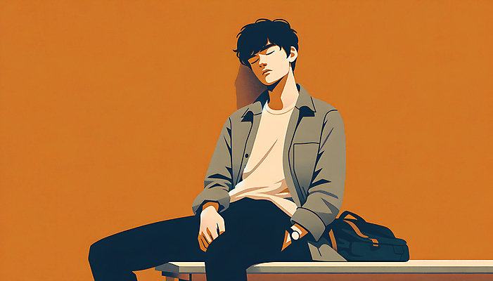 JPG 남자 백그라운드 가방 일러스트 휴식 한명 앉기 상반신 성인 눈감음 주황색 디지털합성 성인남자한명만 편집소스 번아웃증후군 국내일러스트 AI일러스트 AI콘텐츠 1 잡화 컬러 컨셉 모션 사람 사회이슈 남자한명만 성인남자만 파일형식