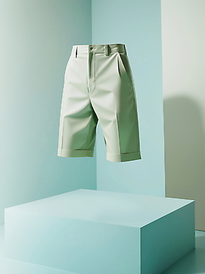 JPG 편집이미지 패션 반바지 사람없음 디지털합성 모던 단상 민트색 편집소스 편집실사 AI컴퓨터그래픽 AI콘텐츠 컬러 바지 CG 파일형식