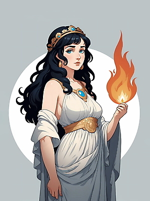 JPG 드레스 여자 일러스트 불꽃 왕관 한명 상반신 성인 뜨거움 신화 그리스로마신화 그리스신 여신 성인여자한명만 헤스티아 국내일러스트 AI일러스트 AI콘텐츠 1 옷 불 사람 신_종교 여자한명만 성인여자만 파일형식