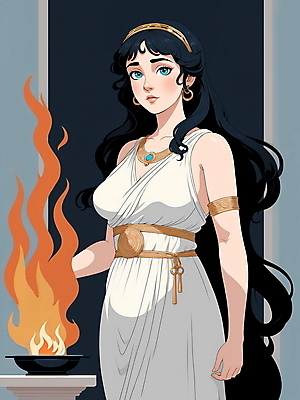 JPG 드레스 여자 일러스트 불꽃 왕관 한명 상반신 성인 기둥 뜨거움 신화 그리스로마신화 그리스신 여신 성인여자한명만 헤스티아 국내일러스트 AI일러스트 AI콘텐츠 1 옷 건축 불 사람 신_종교 여자한명만 성인여자만 파일형식