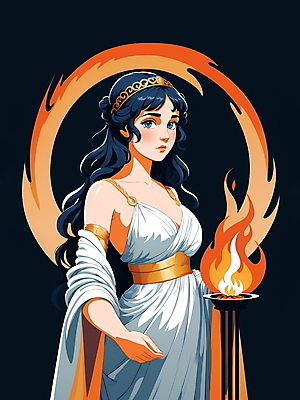 JPG 드레스 여자 일러스트 불꽃 왕관 한명 상반신 성인 뜨거움 신화 그리스로마신화 그리스신 여신 성인여자한명만 헤스티아 국내일러스트 AI일러스트 AI콘텐츠 1 옷 불 사람 신_종교 여자한명만 성인여자만 파일형식