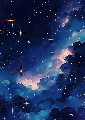 JPG 구름 별 백그라운드 일러스트 하늘 수채화 사람없음 파란색 반짝임 우주 팬시 은하수 성운 갤럭시 국내일러스트 AI일러스트 AI콘텐츠 자연요소 컬러 모션 자연 파일형식