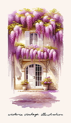 PSD 꽃 일러스트 주택 사람없음 보라색 낭만 빈티지 분위기 등나무 국내일러스트 나무 식물 컬러 컨셉 건물 파일형식