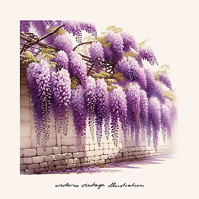 PSD 벽 일러스트 사람없음 담장 보라색 낭만 빈티지 분위기 등나무 국내일러스트 나무 컬러 컨셉 파일형식