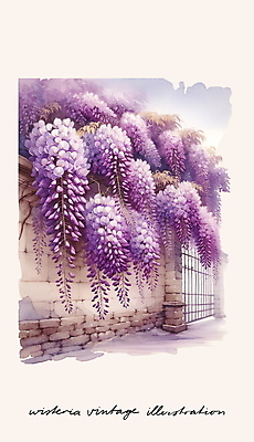 PSD 건축 벽 일러스트 사람없음 담장 보라색 낭만 빈티지 분위기 등나무 국내일러스트 나무 컬러 컨셉 파일형식
