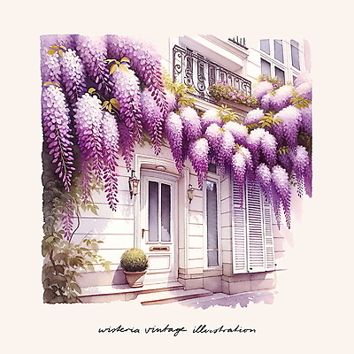 PSD 꽃 일러스트 주택 사람없음 문 보라색 낭만 발코니 빈티지 분위기 국내일러스트 식물 컬러 컨셉 건물 파일형식