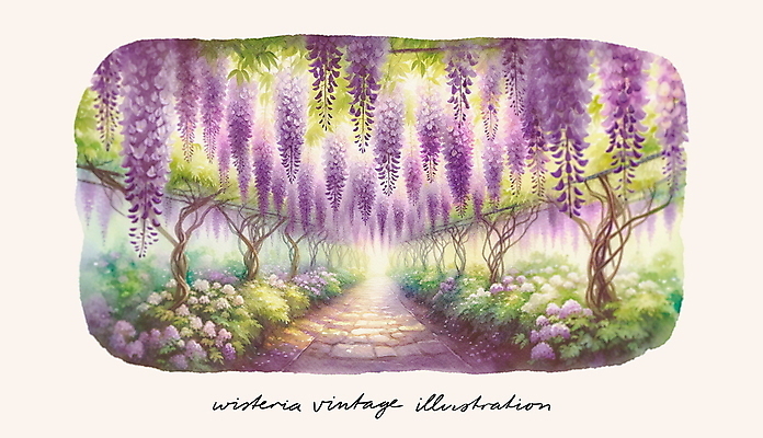 PSD 꽃 일러스트 자연 사람없음 보라색 낭만 빈티지 분위기 숲길 등나무 국내일러스트 나무 식물 길 컬러 컨셉 생태계 파일형식
