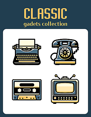 아이콘 사람없음 텔레비전 카세트테이프 빈티지 클래식 전화기 오브젝트 라디오 복고 청록색 타자기 카세트플레이어 2D아이콘 AI파일 컬러 컨셉 전자제품 골동품 플레이어 파일형식 벡터