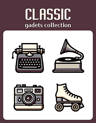 아이콘 사람없음 카메라 레코드 빈티지 클래식 오브젝트 복고 축음기 타자기 턴테이블 레코드플레이어 롤러스케이트화 2D아이콘 AI파일 음향기기 컨셉 전자제품 골동품 음반 롤러블레이드 파일형식 벡터