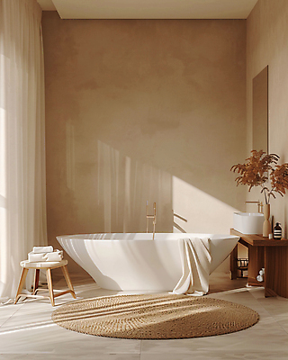 JPG 편집이미지 욕조 사람없음 인테리어 갈색 공간 욕실 분위기 모던 편집실사 AI포토 AI콘텐츠 디자인 컬러 컨셉 CG 파일형식