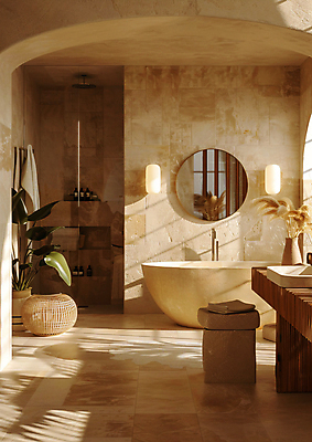 JPG 편집이미지 욕조 사람없음 인테리어 갈색 공간 욕실 분위기 모던 편집실사 AI포토 AI콘텐츠 디자인 컬러 컨셉 CG 파일형식