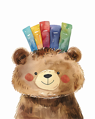 PSD 일러스트 곰 수채화 사람없음 스터디 독서 귀여움 머리위 국내일러스트 동물 컨셉 포유류 학습 파일형식