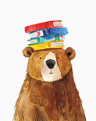 PSD 일러스트 곰 수채화 사람없음 스터디 독서 귀여움 머리위 국내일러스트 동물 컨셉 포유류 학습 파일형식