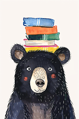 PSD 일러스트 곰 수채화 사람없음 스터디 독서 귀여움 머리위 국내일러스트 동물 컨셉 포유류 학습 파일형식